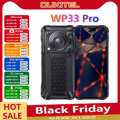 Oukitel WP33 Pro 5G Rugged Smartphone 22000mAh 6.6" FHD+ Cell phone 24GB 256GB Mobile Phone 64MP Cam