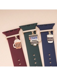 1入日式居酒屋卡通設計手錶帶飾環，適用於智能手錶矽膠手錶帶38mm、40mm、41mm、42mm