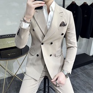 Groom Suit Men Double-Breasted Suit Men's Wedding Groom Dress Suit Slim-fit Korean Suit Trendy