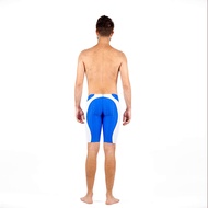 Thaya-Men กีฬามืออาชีพ Sharkskin ไนล่อนสีฟ้ากางเกงว่ายน้ำระบายอากาศกางเกงขาสั้นยี่ห้อผู้ชายท่องแข่งชุดว่ายน้ำนักมวยคณะกรรมการพลู