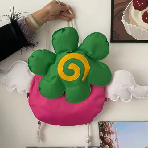 Floral Wing Backpacks Y2K Neighborhood Story Heavenly Kiss Fashion Casual Outing Play Fresh Strap Zi