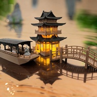 Chinese Style Ancient Building Ancient Style Ship Ancient Style Bridge with Light Model Landscaping 