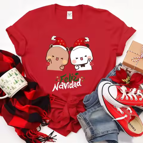 Feliz Navidad camisetas con dibujos animados de Bubu Dudu fiesta popular camiseta neutral