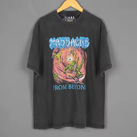 Massacre T-Shirt From Beyond Death Metal Band Morbid Angel Retro Design Vintage Washed Drop Shoulder