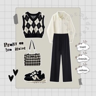 one set korean look ullzang ONE SET 171 - (Vest Kemeja Celana) One set wanita kekinian Baju korean s