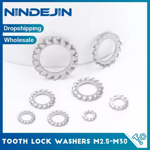 NINDEJIN External Tooth Lock Washers M3 M4 M5 M6 M8 M10 M12 M14 M16 M20 M24 M27 M30 Stainless Steel 