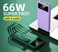 66W PD Super Fast Charge 10000mAh Powerbank with 4 Cable Mini Power Bank LED Display Slim Battery Fast Charging