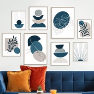 Grey Indigo Blue Boho Abstract Sun Rainbow Moon Leaf Plant Posters Wall Art Print Canvas Painting Modern Room Home Decoration