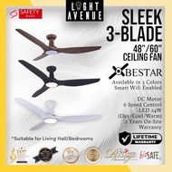 BESTAR Sleek Ceiling Fan With LED Light And Remote Control 3 Blade 48"60"
