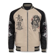 Dhozen Jaket Sukajan Full Bordir Ikan Koi Naga Krem Scott A488