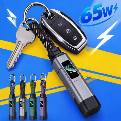 4-in-1 Keychain USB C Cable with V/A/W Display, 65W Fast Charging with LED Charger Cord for iPhone 1