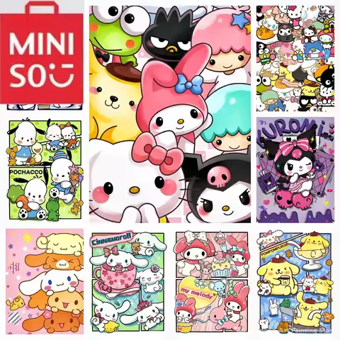 MINISO Hello Kitty Kuromi Cinnamoroll Pochacco Pompompurin Diamond Painting Cute Handmade Art Gift C