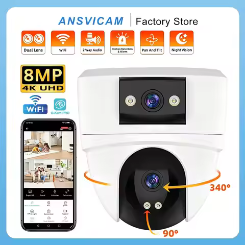 ANSVICAM 4K WiFi IP Camera PTZ Dual Lens Smart Home Auto Tracking CCTV Camera Wireless Surveillance 