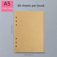 1 แพ็ค 80 แผ่น/160 หน้า กระดาษเติมสมุดโน๊ต (กระดาษคราฟท์เปล่า), กระดาษถนอมสายตาแบบเติม 100g, มี 3 ขน