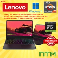 #1401 Used / second hand/ Lenovo Gaming 3 laptop AMD 5 Gen Ryzen7-5800H 16GB 512GB SSD RTX3060 W11 1