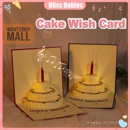 3D Music LED Lighting Birthday Card Pop Up Cake Wish Card Creative Message Card