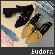 [Eudora] Pointed Toe Low Heels Loafers Bag Shoes Gentlemen's Frosted Gold Buckle Root Thick Work