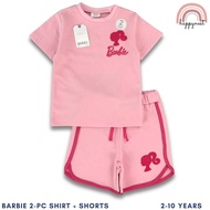 Girls Pink Barbie Shirt & Shorts Set | Summer Outfit for Kids 2-10 Years AA292