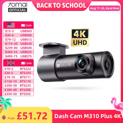 Global Version 70mai Dash Cam M310 Plus 4K True 4K 2160P WDR Voice Control Supports 24H Parking Mode