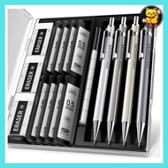 Four Candies 0.5mm Metal Mechanical Pencil Set with Case - 4 Pieces HB Lead Refill with Eraser for W