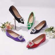 Women's Rhinestone Buckle Decor Flat Shoes, Elegant Point Toe Slip On Shoes, Lightweight & Comfortab