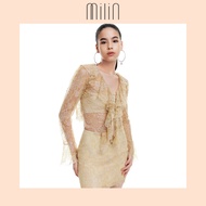 [MILIN] V neckline Bow tie and ruffles open front lace jacket เสื้อคลุมแจ็คเก็ตลูกไม้แต่งระบายและ ผู