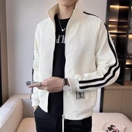 MNO.9 Jacket J111 เสื้อแจ็คเก็ตชาย สีขาว สีดำ สไตล์เกาหลี คอตั้ง เสื้อคลุมชาย แต่งแขนลายแถบ มีซับใน