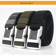 Elastic Trousers Belt Men Aluminum Alloy Silver Safety Buckle Army Belt Tactical Designer Canvas Nylon Belt jjm