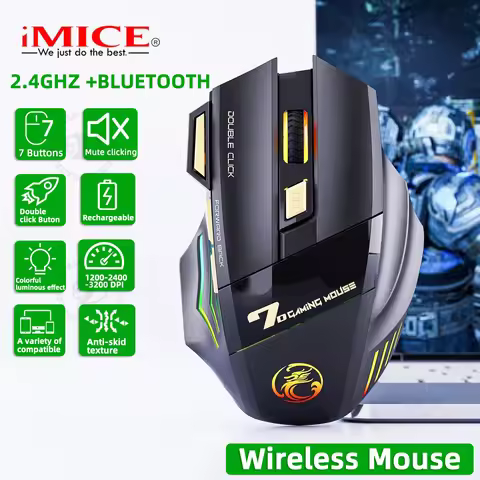 Wireless Gaming Mouse USB IMICE GW-X7 3200DPI Dual Mode Rechargeable 7 Keys 2.4Ghz Silent Mouse Blue