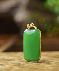 秒殺價 天然新疆和田玉18k鑲嵌無事牌吊墜 雕工精緻