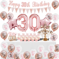 43Pcs Rose Gold Cheers 30th Birthday Party Balloon Set,Number Balloons,Cake Toppers,Banner, Optional