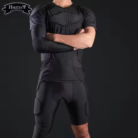 Men's Padded Shirt Training Vest T-shirt Short Set Ribs Thighs Buttocks Protector Football Basketbal