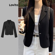 Lovito Casual Blazer Plain Structure Line Metal Blazer for Women LAD106019