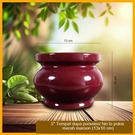 MERAH Hio lo/ porcelain incense holder MAROON REDPOLOS (13x10 cm) 5 inches
