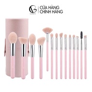 Bộ cọ trang điểm cá nhân GUVIET màu hồng phấn gồm 14 cọ đi kèm ống cắm
