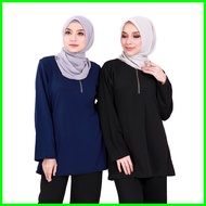 Blouse Muslimah Plain Baju Blouse Front Zip Plus Size 42-52