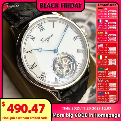 Sugess Tourbillon Watch Hand Winding Alligator Leather Mechanical Men Watch Antique Enamel Ceramic D