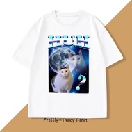 Men Fashions T-shirt Cotton Oversized Huh Cat Funny cartoon meme Casual Loose Unisex T-Shirt Round N