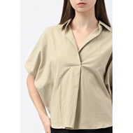 Plain B. Collar Shirt Brown/White - PBTP889