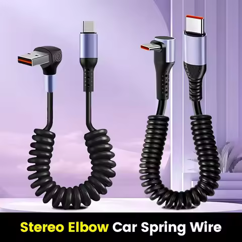 66W Data Cable Car Spring Cable Short Fast Charging Wire Type C TO Type C Cable Highspeed Data Trans