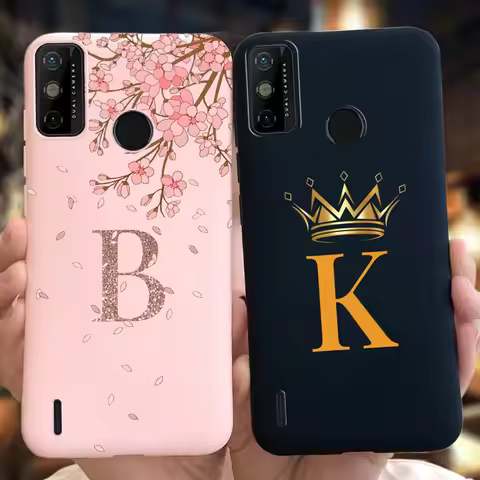 For Techno Spark 6 Go Case 2020 Fashion Pink Black Silicone Letters Crown Soft TPU Phone Cover For T