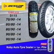 DUNLOP D115 Tubeless Tires  ( 70/90-14 , 80/80-14 , 80/90-14 , 90/80-14 , 90/90-14 ) free Koby tire sealant and pito