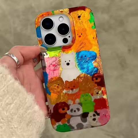 Cartoon Graffiti Animals Phone Case for iPhone XR X XS 7 8 15 Plus 16e 16 15 14 13 12 11 Pro Max SE 