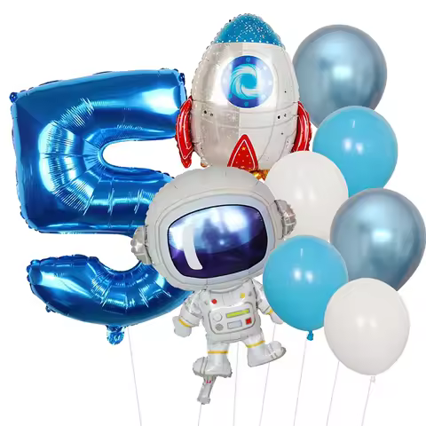 Outer Space 0-9 Number Balloon Kit Astronaut Spaceman Rocket Foil Globos For Boy Kids Galaxy Theme B