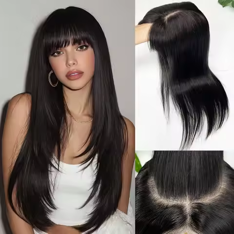 Scalp-like Silk Base Human Hair Topper with Bangs 5x5inch Skin Silk Top Wefted Topper Virgin Europea