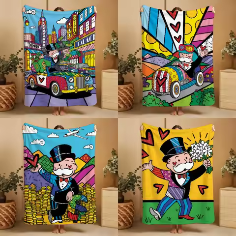 Fashion Print R-Romero B-Britto Monopoly Blanket Throw Super Cosy Plush Living Room Sofa Couch Child
