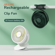 JISULIFE Clip Fan Rechargeable Small Table Fan 4 Speed Modes Strong Wind  For Home Office Outdoor Tr