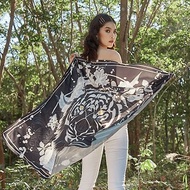 Majesty in Mono - Mono Tiger Printed Silk Innity Large Scarf