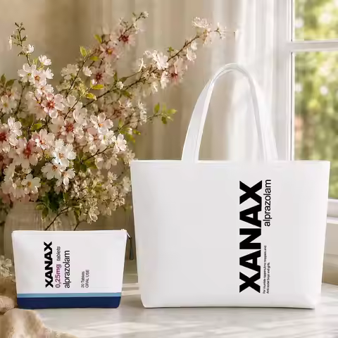 Chill Pill XANAX Plating Storage Bags 2-Piece Set Double-Sided Print with Zipper Canvas Shopping Tot