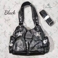 Halloween Women Y2K Vintage Motorcycle Shoulder Bag Fashion PU Chain Multi Bag Tote Bag Moto Style M